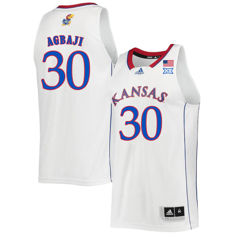 Men #30 Ochai Agbaji Kansas Jayhawks College Basketball Jerseys Sale-White